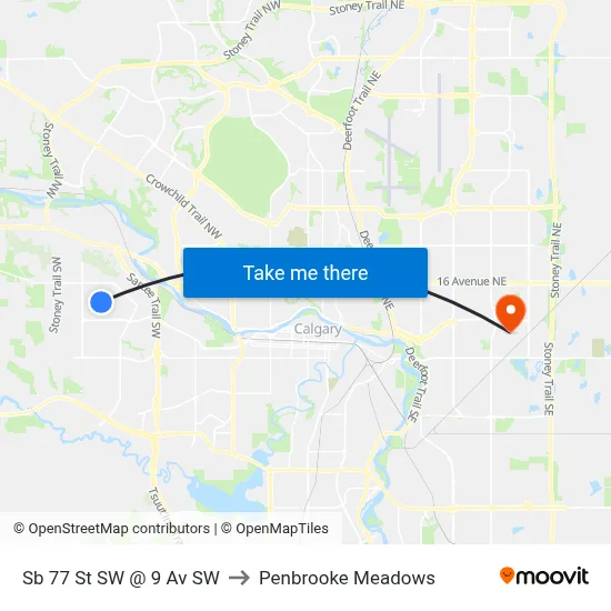 Sb 77 St SW @ 9 Av SW to Penbrooke Meadows map
