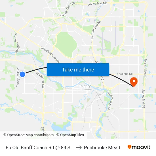 Eb Old Banff Coach Rd @ 89 St SW to Penbrooke Meadows map