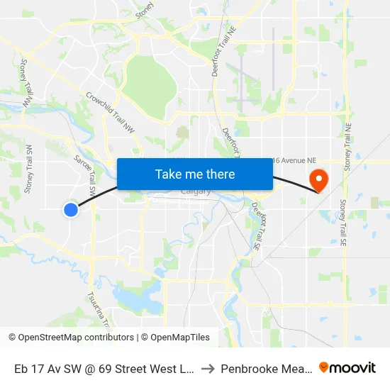 Eb 17 Av SW @ 69 Street West Lrt Station to Penbrooke Meadows map