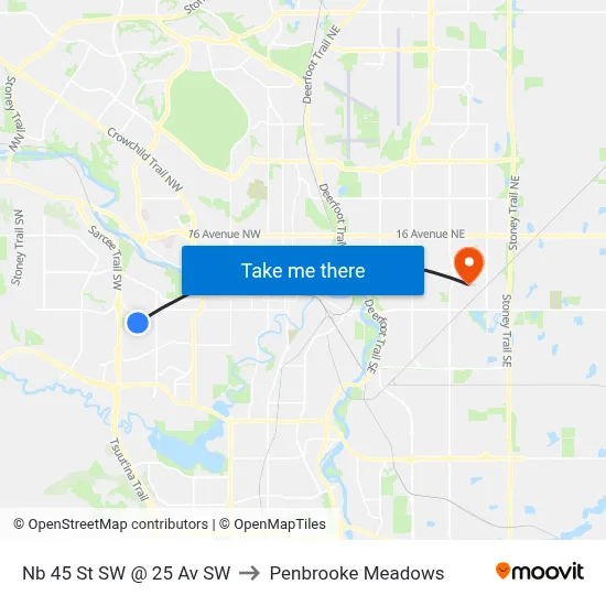 Nb 45 St SW @ 25 Av SW to Penbrooke Meadows map