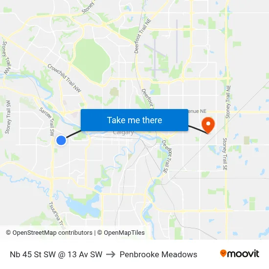 Nb 45 St SW @ 13 Av SW to Penbrooke Meadows map
