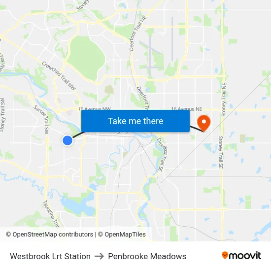 Westbrook Lrt Station to Penbrooke Meadows map