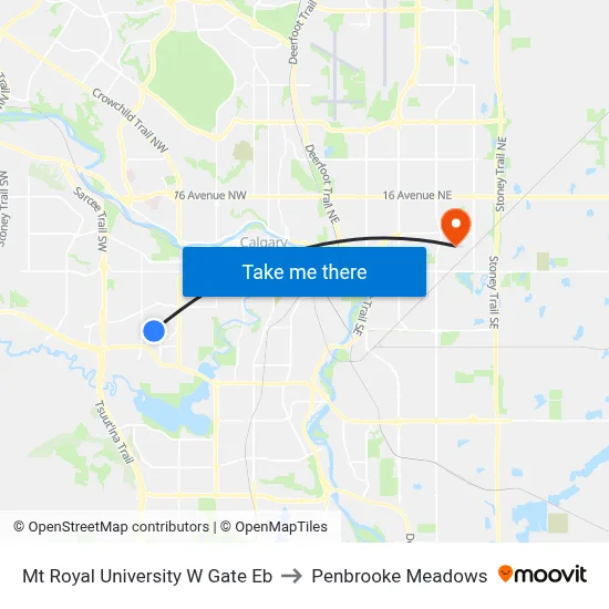 Mt Royal University W Gate Eb to Penbrooke Meadows map