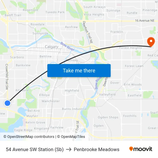54 Avenue SW Station (Sb) to Penbrooke Meadows map