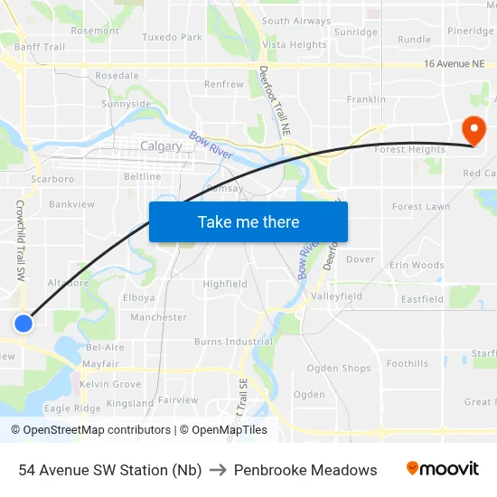 54 Avenue SW Station (Nb) to Penbrooke Meadows map