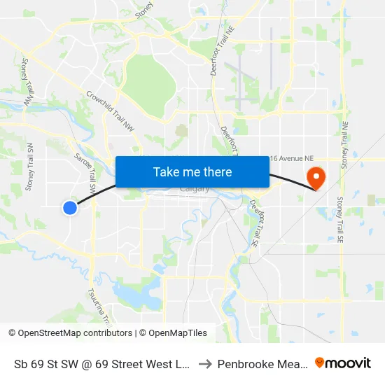 Sb 69 St SW @ 69 Street West Lrt Station to Penbrooke Meadows map