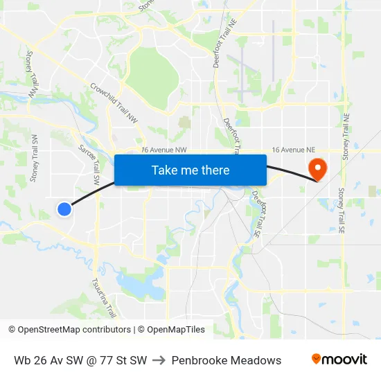 Wb 26 Av SW @ 77 St SW to Penbrooke Meadows map