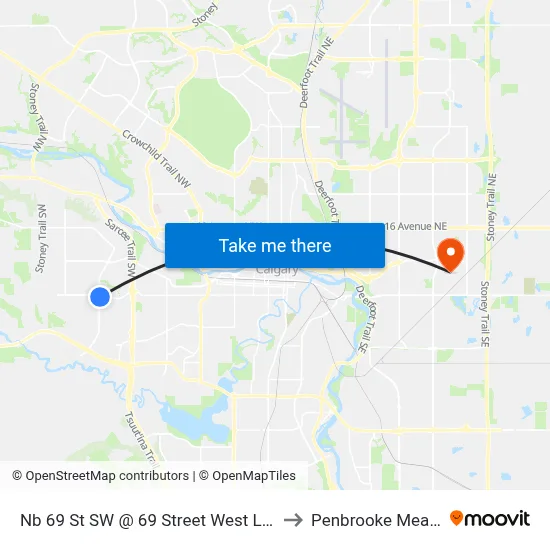 Nb 69 St SW @ 69 Street West Lrt Station to Penbrooke Meadows map