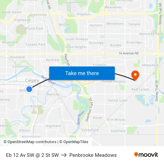 Eb 12 Av SW @ 2 St SW to Penbrooke Meadows map