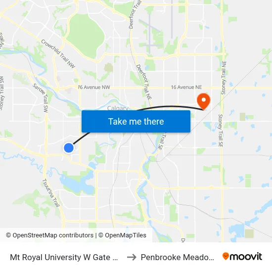 Mt Royal University W Gate Wb to Penbrooke Meadows map
