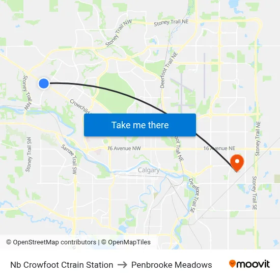 Nb Crowfoot Ctrain Station to Penbrooke Meadows map