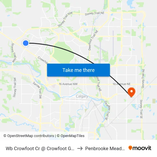 Wb Crowfoot Cr @ Crowfoot Ga NW to Penbrooke Meadows map