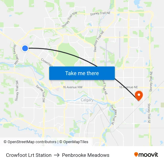 Crowfoot Lrt Station to Penbrooke Meadows map