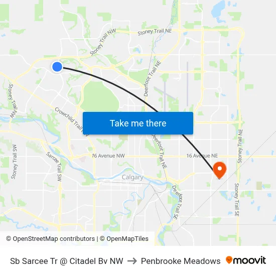 Sb Sarcee Tr @ Citadel Bv NW to Penbrooke Meadows map