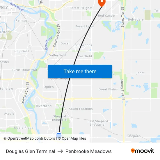 Douglas Glen Terminal to Penbrooke Meadows map