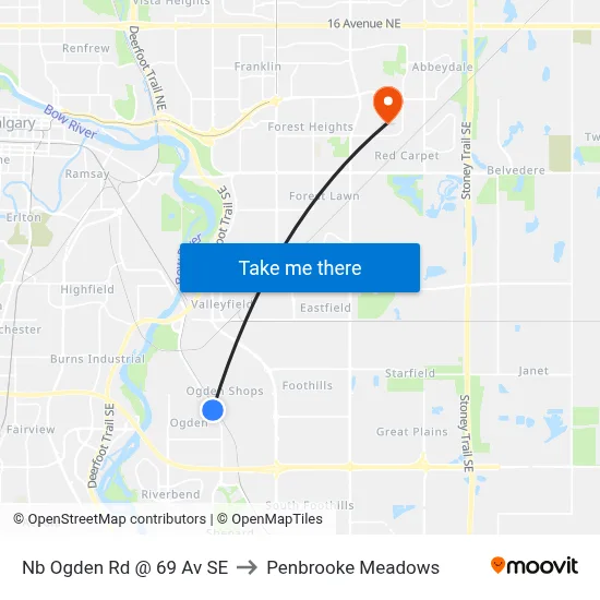 Nb Ogden Rd @ 69 Av SE to Penbrooke Meadows map