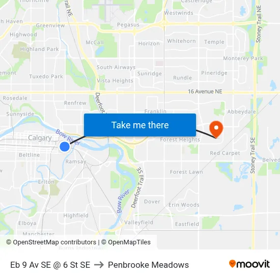 Eb 9 Av SE @ 6 St SE to Penbrooke Meadows map