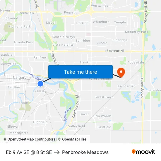 Eb 9 Av SE @ 8 St SE to Penbrooke Meadows map