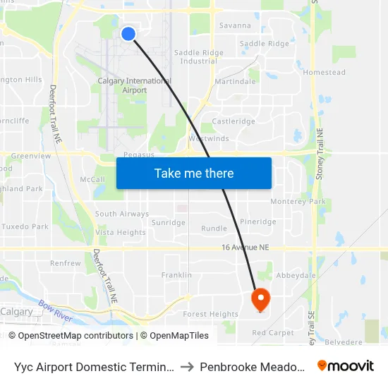 Yyc Airport Domestic Terminal to Penbrooke Meadows map