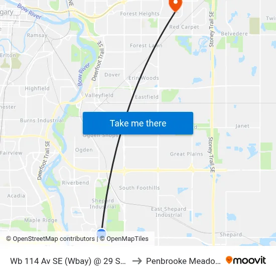 Wb 114 Av SE (Wbay) @ 29 St SE to Penbrooke Meadows map