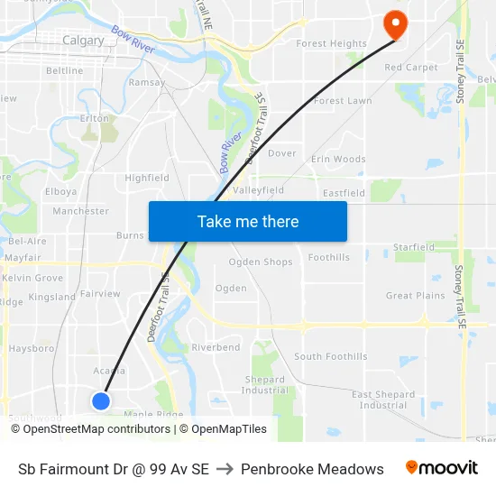 Sb Fairmount Dr @ 99 Av SE to Penbrooke Meadows map