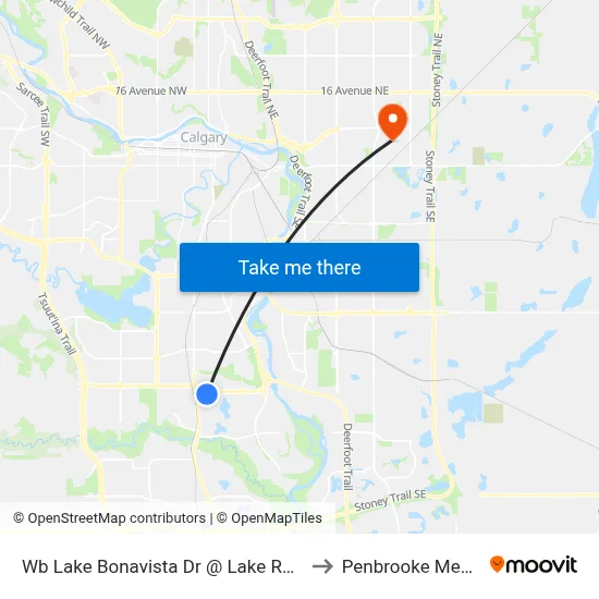 Wb Lake Bonavista Dr @ Lake Rosen Cr SE to Penbrooke Meadows map
