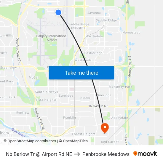Nb Barlow Tr @ Airport Rd NE to Penbrooke Meadows map