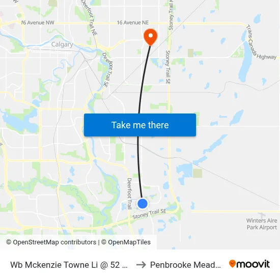 Wb Mckenzie Towne Li @ 52 St SE to Penbrooke Meadows map