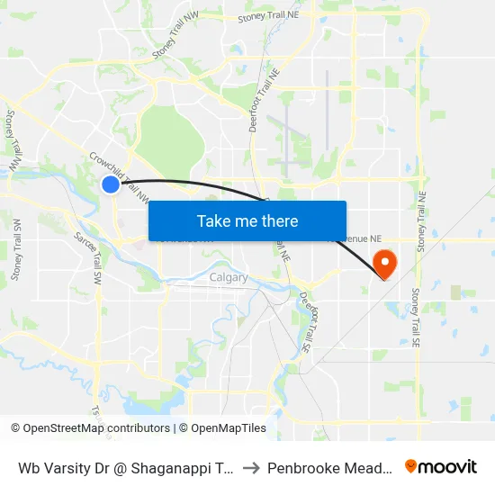 Wb Varsity Dr @ Shaganappi Tr NW to Penbrooke Meadows map
