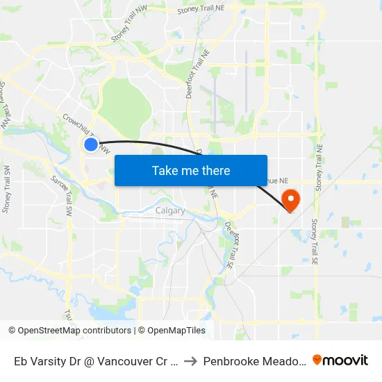 Eb Varsity Dr @ Vancouver Cr NW to Penbrooke Meadows map