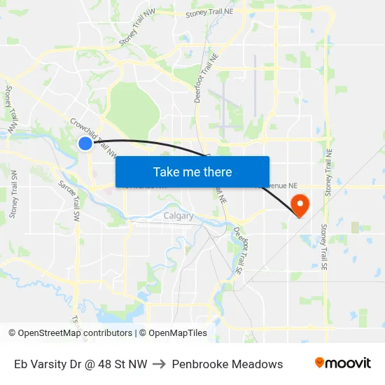 Eb Varsity Dr @ 48 St NW to Penbrooke Meadows map