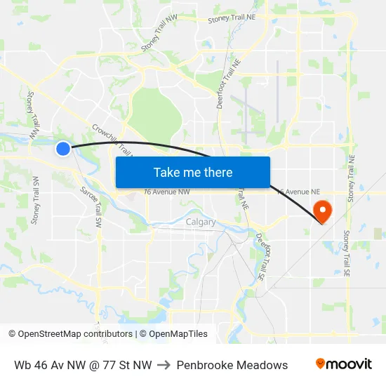 Wb 46 Av NW @ 77 St NW to Penbrooke Meadows map