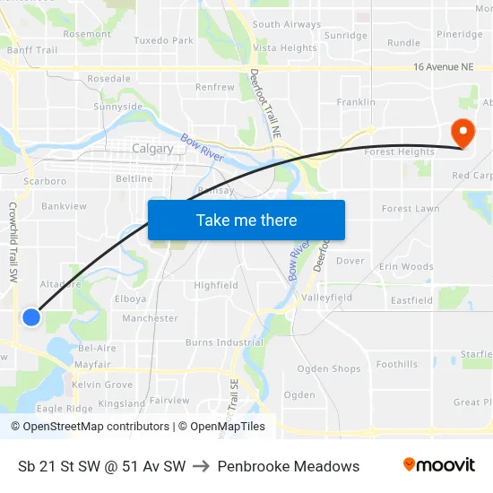 Sb 21 St SW @ 51 Av SW to Penbrooke Meadows map
