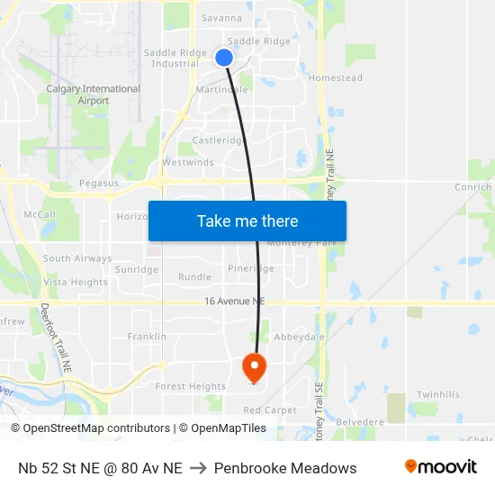 Nb 52 St NE @ 80 Av NE to Penbrooke Meadows map