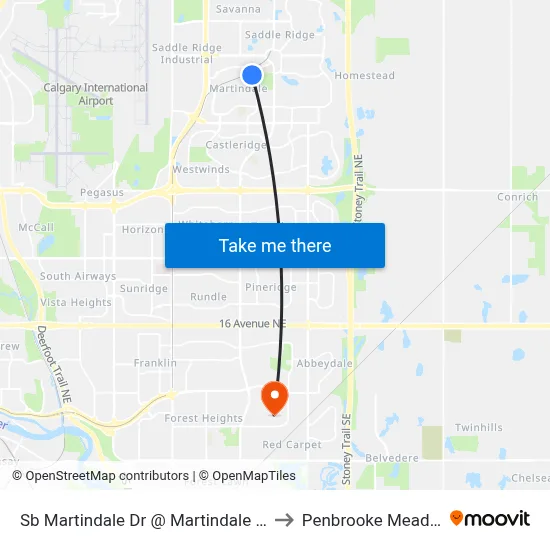 Sb Martindale Dr @ Martindale Bv NE to Penbrooke Meadows map