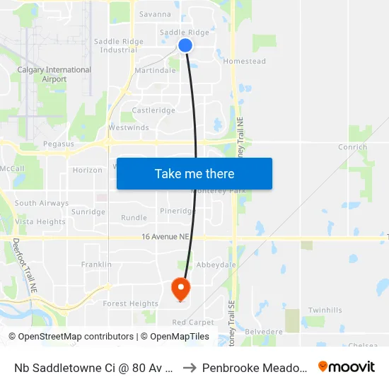 Nb Saddletowne Ci @ 80 Av NE to Penbrooke Meadows map