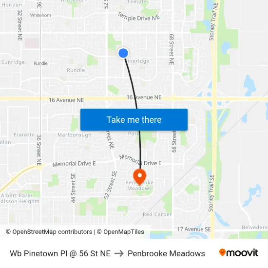 Wb Pinetown Pl @ 56 St NE to Penbrooke Meadows map