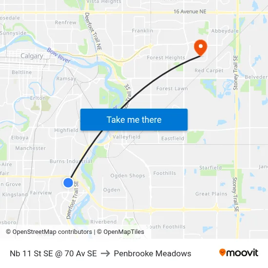 Nb 11 St SE @ 70 Av SE to Penbrooke Meadows map