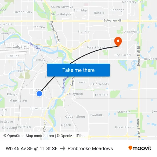 Wb 46 Av SE @ 11 St SE to Penbrooke Meadows map