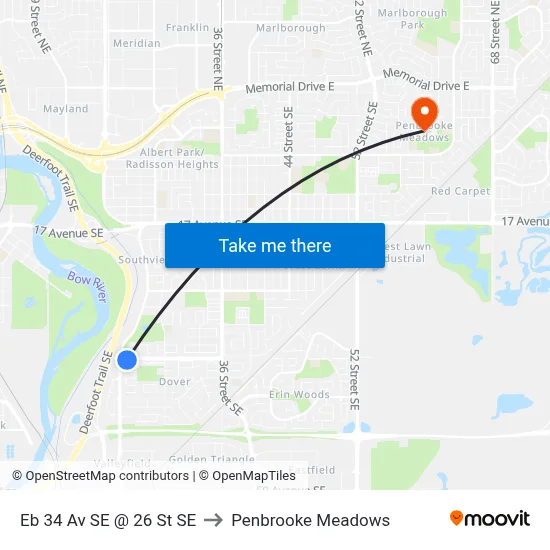 Eb 34 Av SE @ 26 St SE to Penbrooke Meadows map