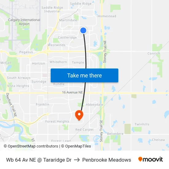 Wb 64 Av NE @ Tararidge Dr to Penbrooke Meadows map