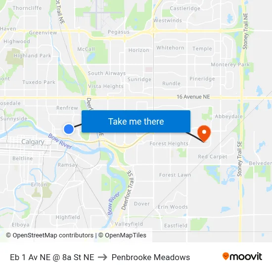 Eb 1 Av NE @ 8a St NE to Penbrooke Meadows map