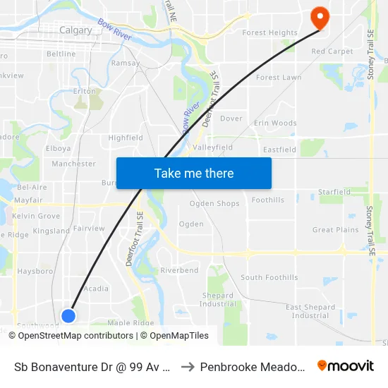 Sb Bonaventure Dr @ 99 Av SE to Penbrooke Meadows map