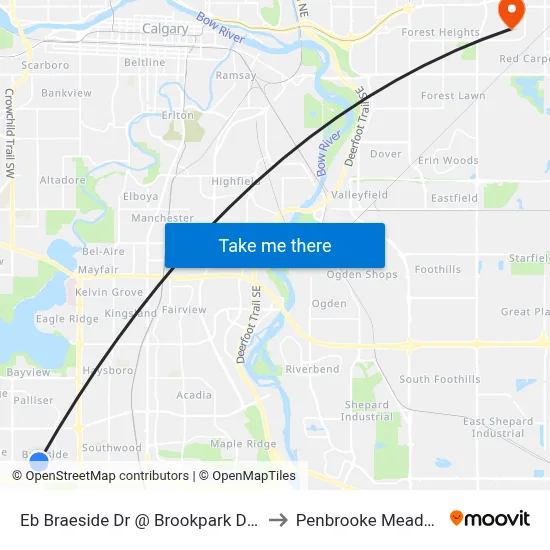Eb Braeside Dr @ Brookpark Dr SW to Penbrooke Meadows map