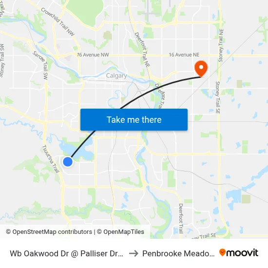 Wb Oakwood Dr @ Palliser Dr SW to Penbrooke Meadows map