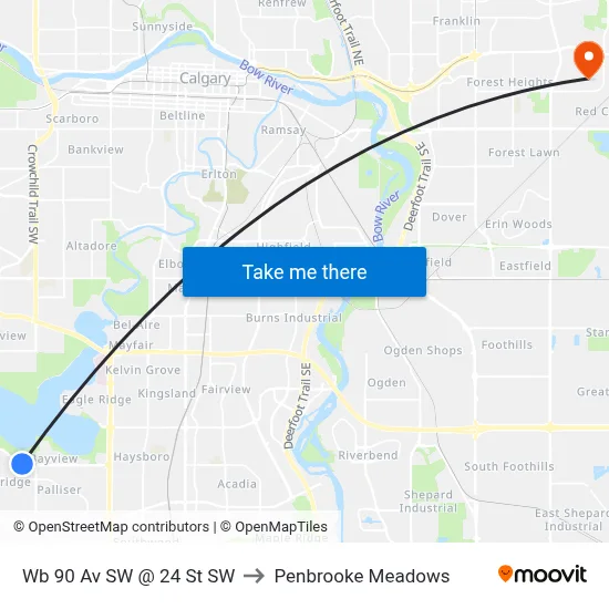 Wb 90 Av SW @ 24 St SW to Penbrooke Meadows map