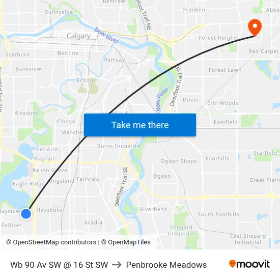 Wb 90 Av SW @ 16 St SW to Penbrooke Meadows map