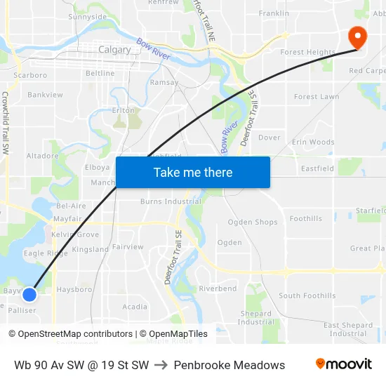 Wb 90 Av SW @ 19 St SW to Penbrooke Meadows map