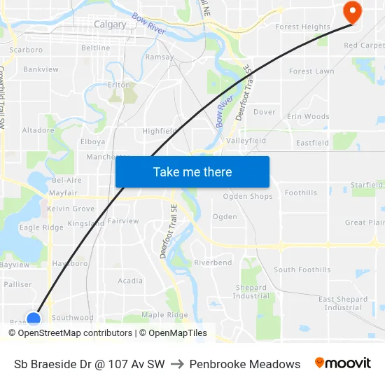 Sb Braeside Dr @ 107 Av SW to Penbrooke Meadows map