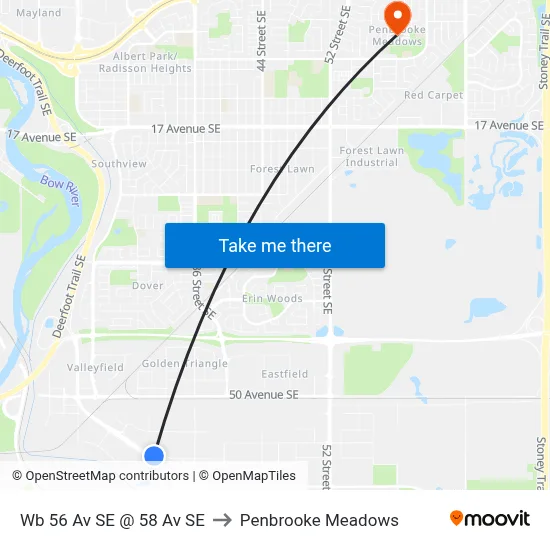 Wb 56 Av SE @ 58 Av SE to Penbrooke Meadows map